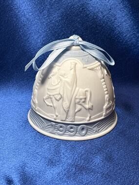Vintage Lladro 1990 Bisque Porcelain Christmas Bell Ornament